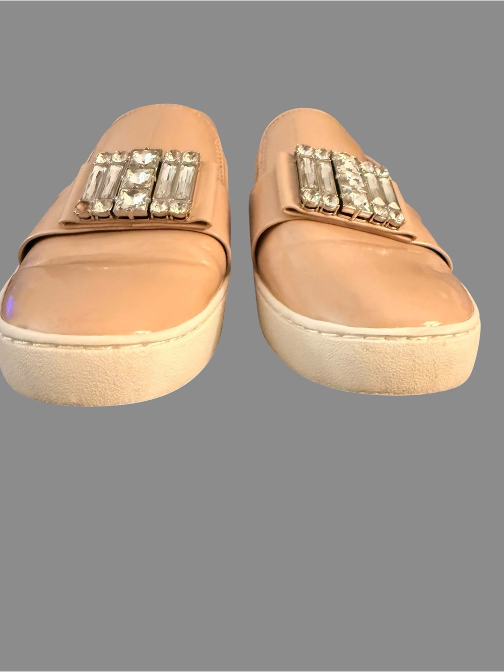 Michael Kors Taupe Patent Slip On Sneakers Crystal Embellished Shoes Size 6 - Picture 9 of 12